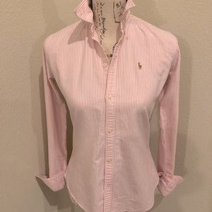 Classic Ralph Lauren Pink & White Striped Oxford Button Down-Size 2